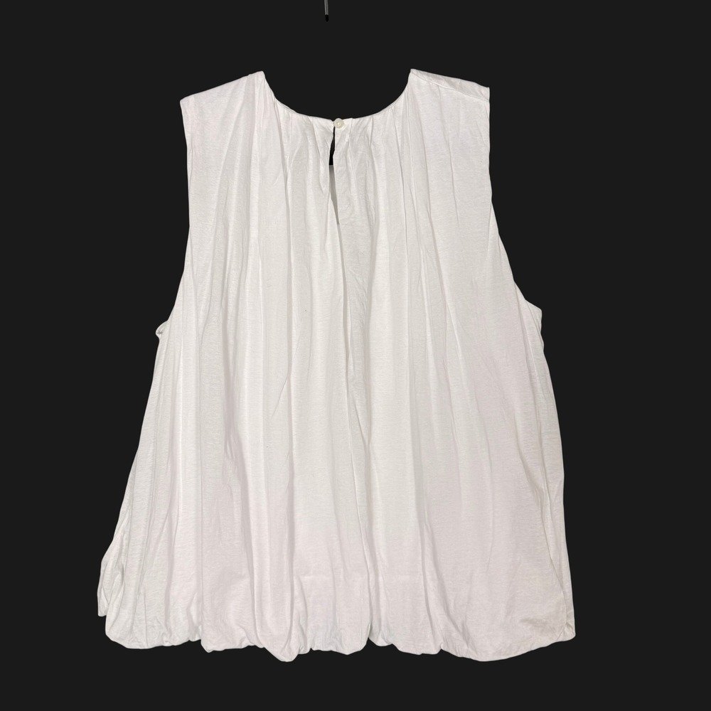 Madewell White Cotton Pleated Bubble Hem Sleeveless Tank Top Medium Keyhole Back - Picture 3 of 6